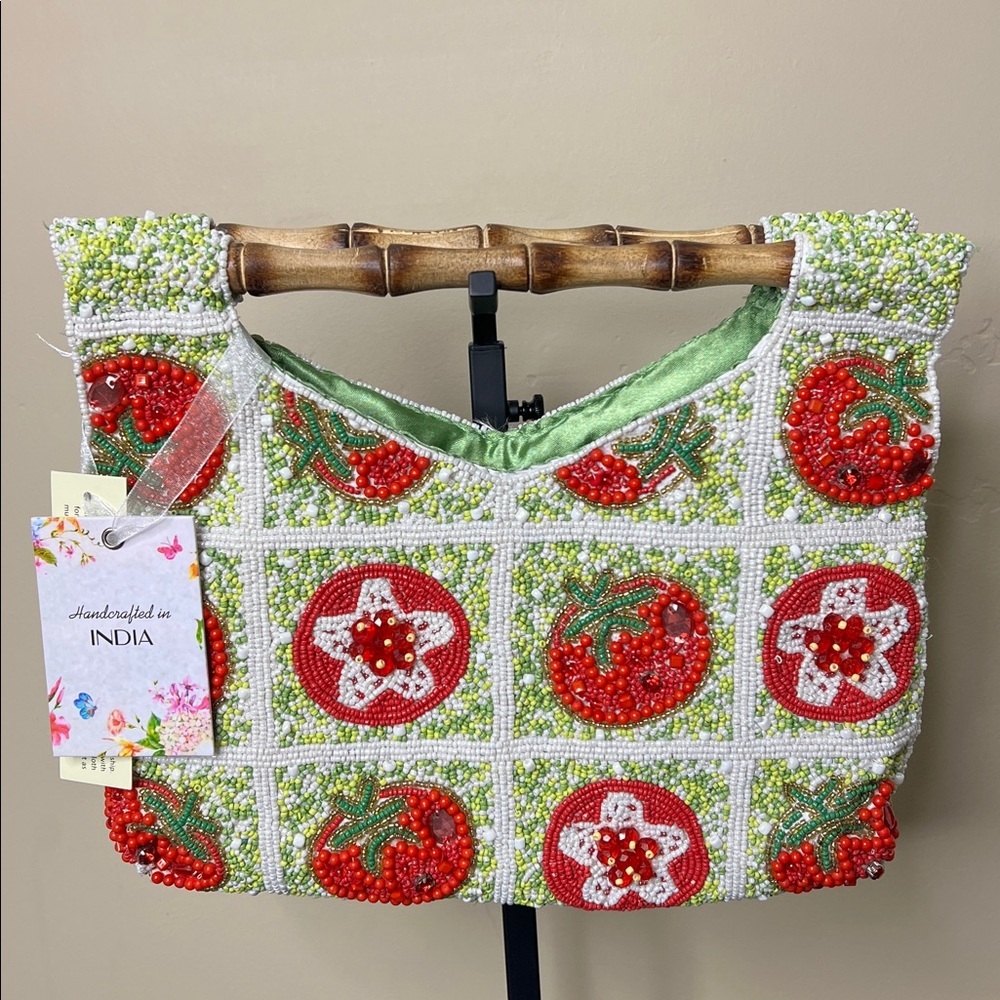 Handcrafted In India | Beaded Tomato Bag w/ Wood Handles 🍅